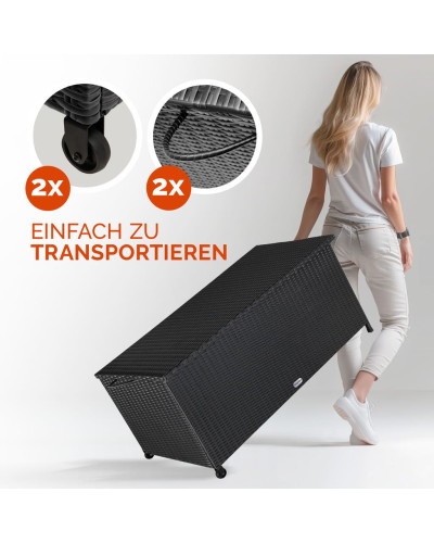 Gartenbox Polyrattan 270L Schwarz mit Rollen